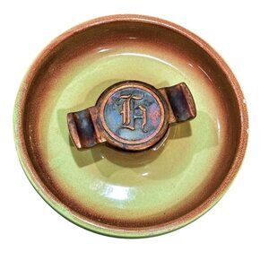 Vintage Roseville Pottery Ashtray 1980 The Hyde Park Green Mid-century Initial H